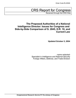 The Proposed Authorities of a National Intelligence Director: Issues for Congress and Side-By-Side Comparison of S
