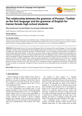 The Relationship Between the Grammar of Persian / Turkish As the First Language and the Grammar of English for Iranian Female High School Students