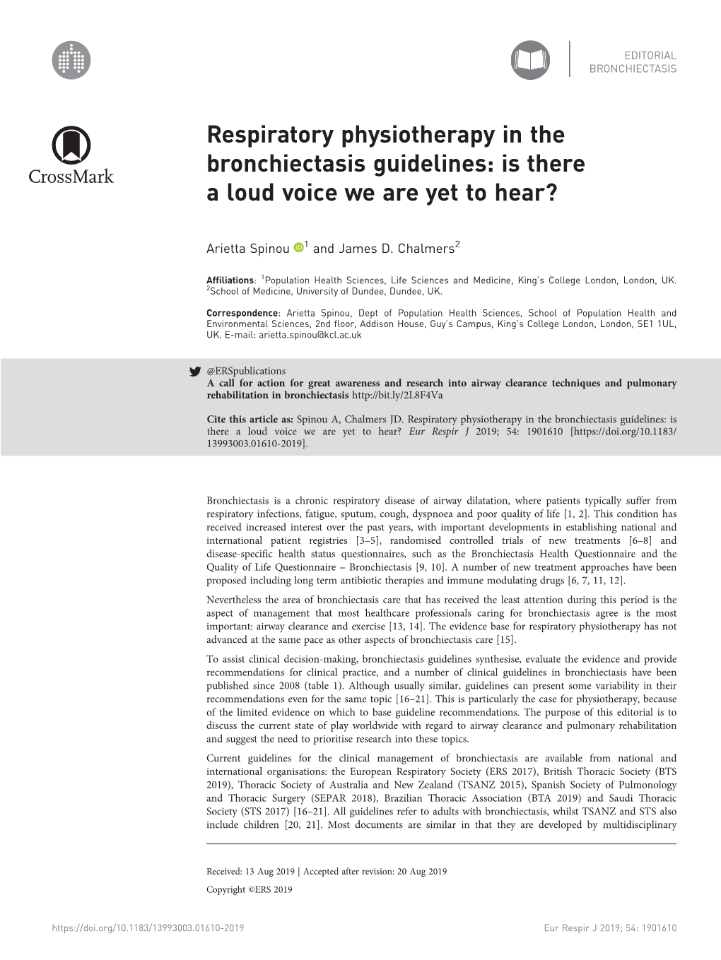 Respiratory Physiotherapy in the Bronchiectasis Guidelines: Is There a Loud Voice We Are Yet to Hear?