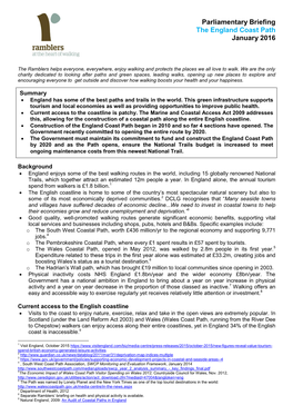 Parliamentary Briefing the England Coast Path January 2016