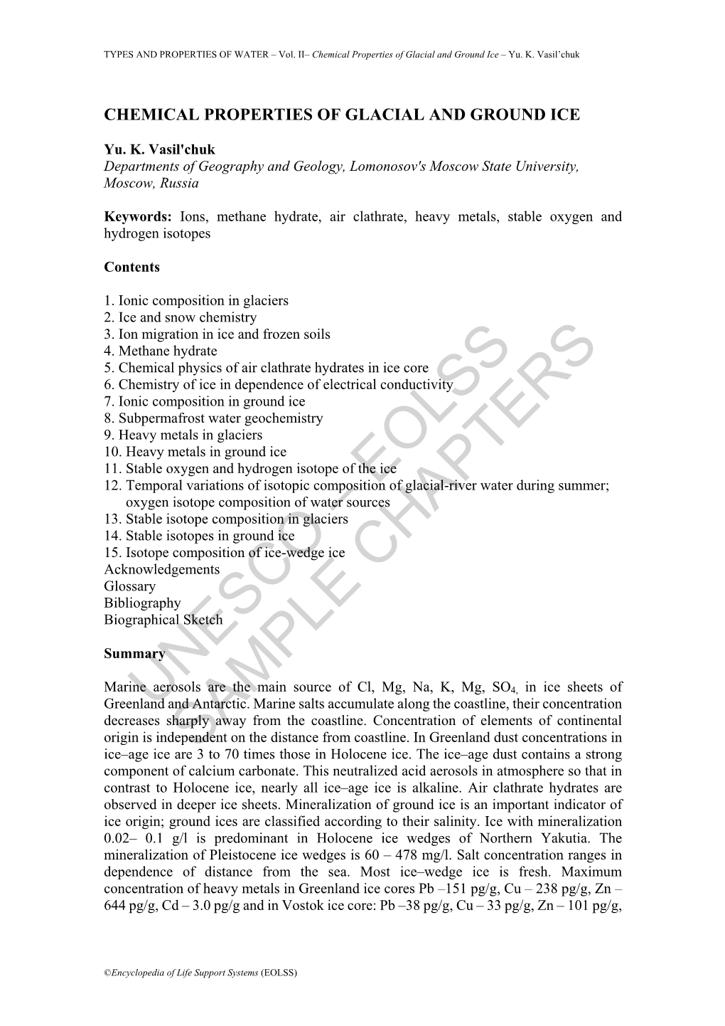 Chemical Properties of Glacial and Ground Ice – Yu