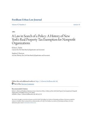 A Law in Search of a Policy: a History of New York's Real Property Tax Exemption for Nonprofit Organizations Robert L