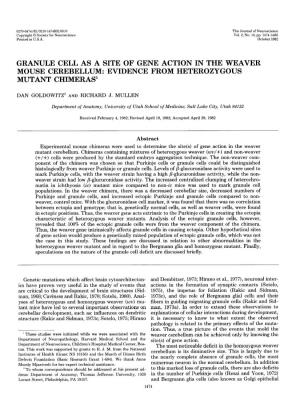 Granule Cell As a Site of Gene Action in the Weaver Mouse Cerebellum: Evidence from Heterozygous Mutant Chimeras’