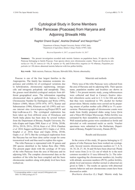 Cytological Study in Some Members of Tribe Paniceae (Poaceae) from Haryana and Adjoining Shiwalik Hills