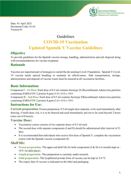 COVID-19 Vaccination Updated Sputnik V Vaccine Guidelines