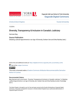 Diversity, Transparency & Inclusion in Canada's Judiciary