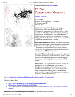 CS 274 Computational Geometry