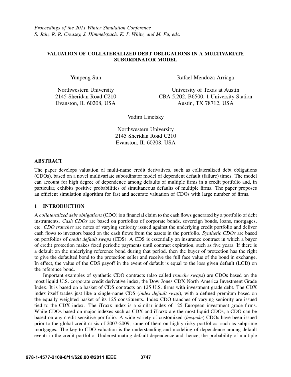 Valuation of Collateralized Debt Obligations in a Multivariate Subordinator Model