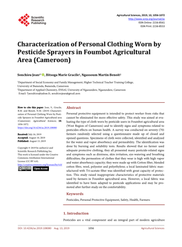 Characterization of Personal Clothing Worn by Pesticide Sprayers in Foumbot Agricultural Area (Cameroon)
