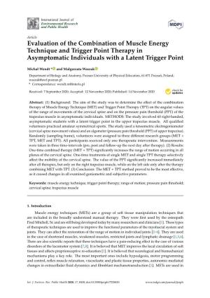 Evaluation of the Combination of Muscle Energy Technique and Trigger Point Therapy in Asymptomatic Individuals with a Latent Trigger Point