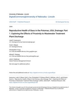 Reproductive Health of Bass in the Potomac, USA, Drainage: Part 1