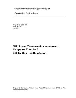 Power Transmission Investment Program - Tranche 3 500 Kv Duc Hoa Substation