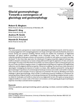 Glacial Geomorphology: Towards a Convergence of Glaciology And