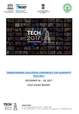 Transforming Education Conference for Humanity Tech 2017 December 16 – 18, 2017 Post-Event Report