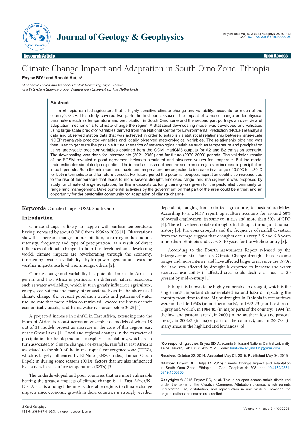 Climate Change Impact and Adaptation in South Omo Zone