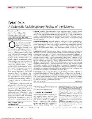 Fetal Pain a Systematic Multidisciplinary Review of the Evidence