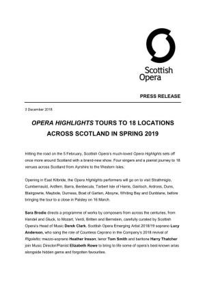 Opera Highlights Tours to 18 Locations Across Scotland in Spring 2019
