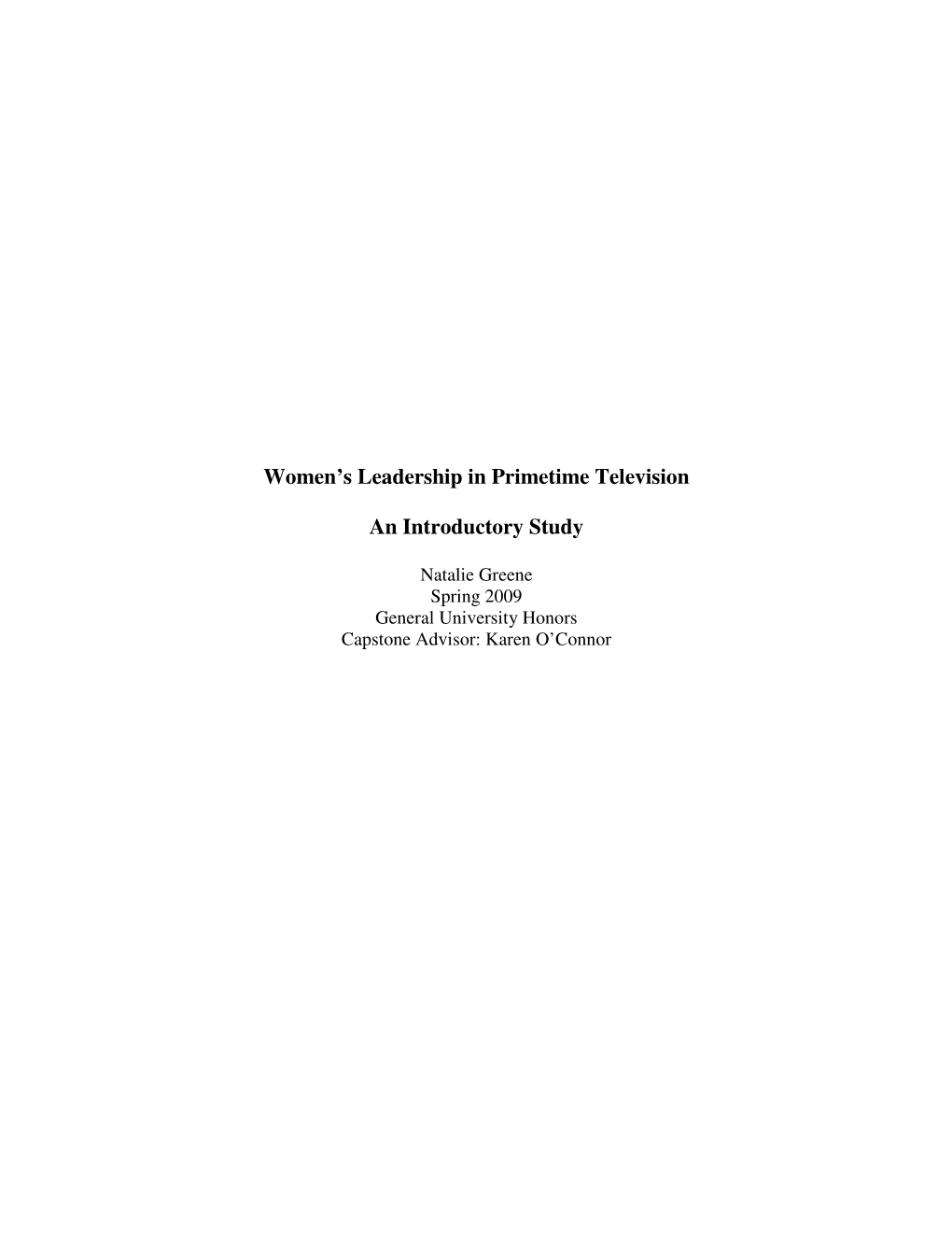 Women's Leadership in Primetime Television an Introductory Study