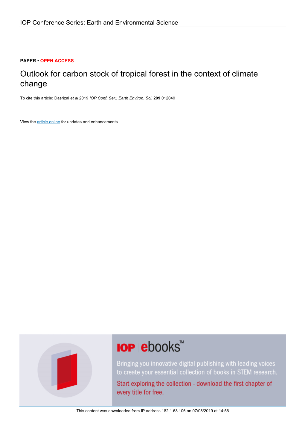 Outlook for Carbon Stock of Tropical Forest in the Context of Climate Change