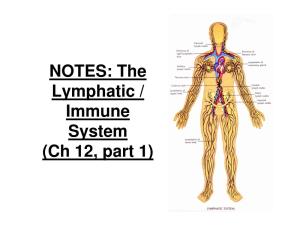 NOTES: the Lymphatic / Immune System (Ch 12, Part 1) the Lymphatic System Is Closely Associated with the Cardiovascular System