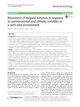 Movement of Leopard Tortoises in Response to Environmental and Climatic Variables in a Semi-Arid Environment Martyn Drabik-Hamshare and Colleen T