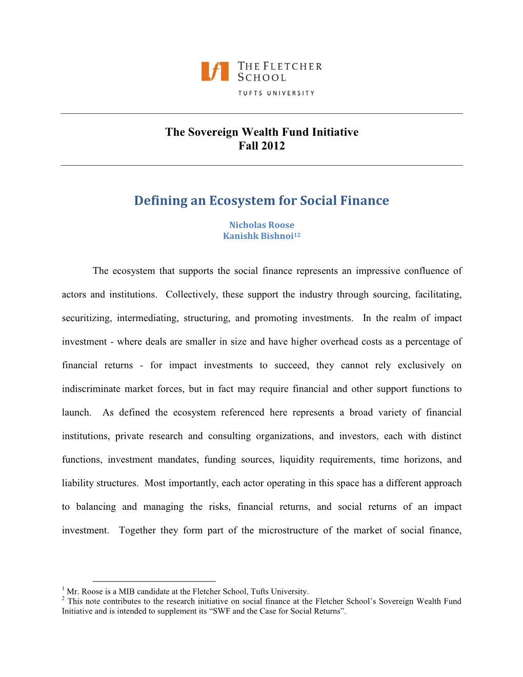 Defining an Ecosystem for Social Finance