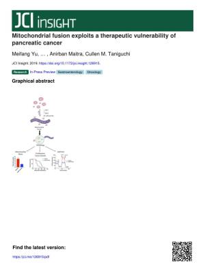 Mitochondrial Fusion Exploits a Therapeutic Vulnerability of Pancreatic Cancer