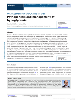 Pathogenesis and Management of Hypoglycemia