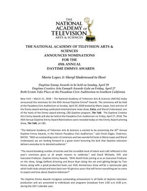 THE NATIONAL ACADEMY of TELEVISION ARTS & SCIENCES ANNOUNCES NOMINATIONS for the 45Th ANNUAL DAYTIME EMMY® AWARDS