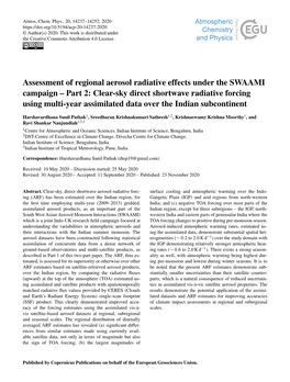 Assessment of Regional Aerosol Radiative Effects Under the SWAAMI