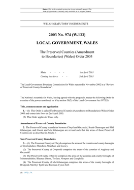 The Preserved Counties (Amendment to Boundaries) (Wales) Order 2003