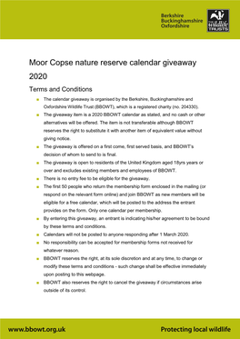 Moor Copse Nature Reserve Calendar Giveaway 2020