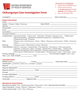 Chikungunya Case Investigation Form • Fax It to 602-364-3198