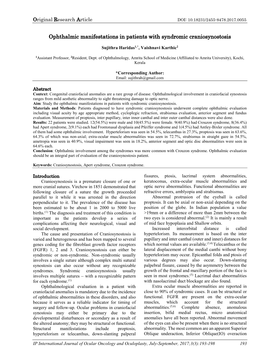 Ophthalmic Manifestations in Patients with Syndromic Craniosynostosis