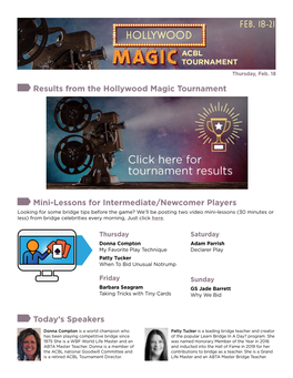 Results from the Hollywood Magic Tournament Mini-Lessons For