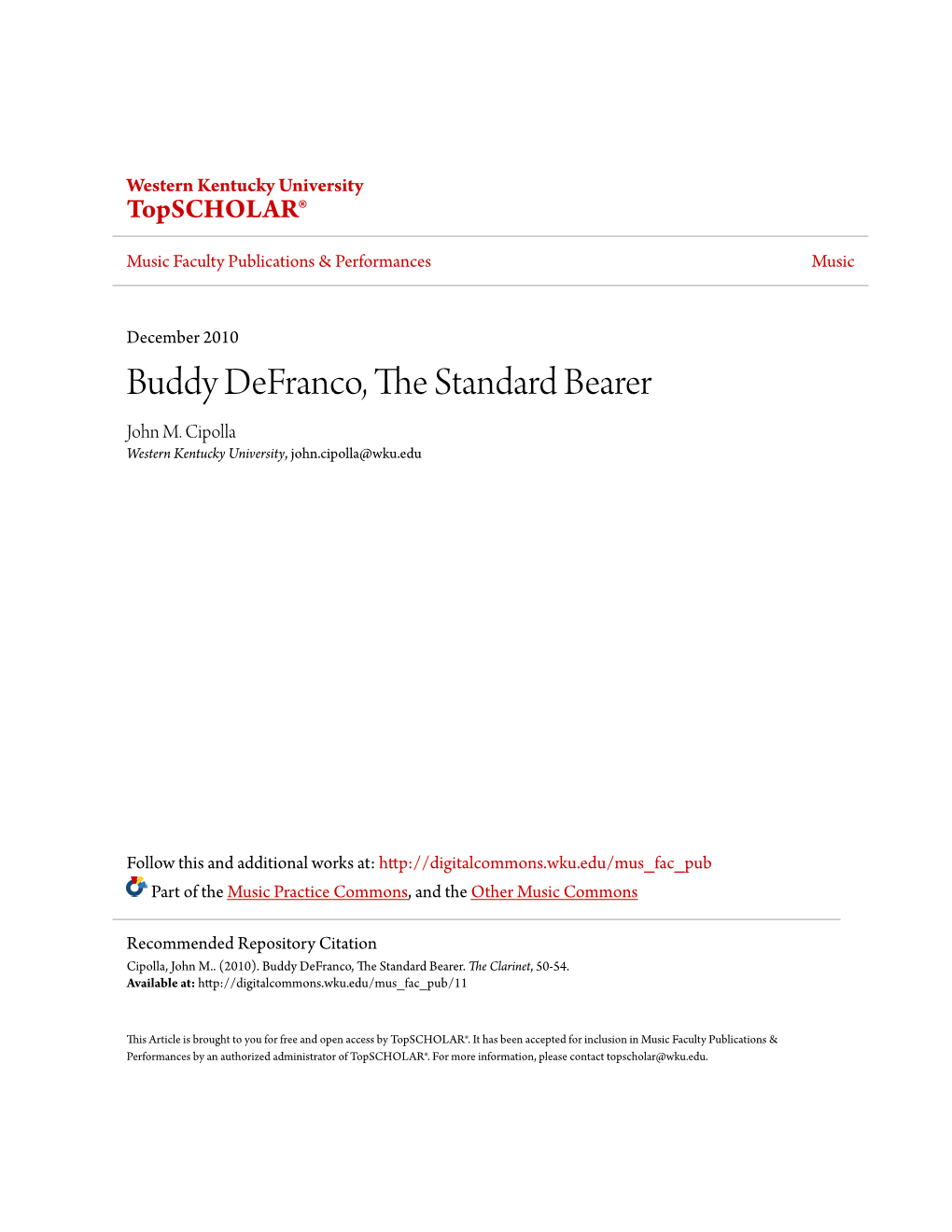 Buddy Defranco, the Standard Bearer