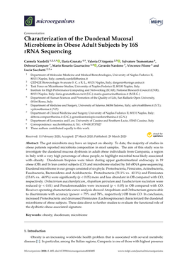 Characterization of the Duodenal Mucosal Microbiome in Obese Adult Subjects by 16S Rrna Sequencing