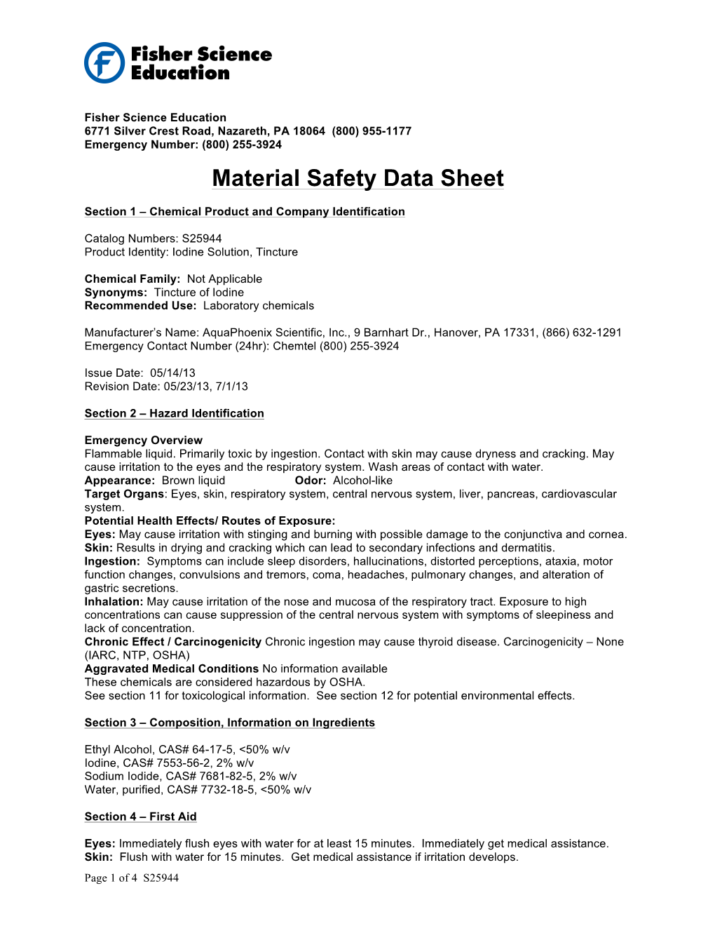 Material Safety Data Sheet