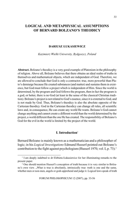 Logical and Metaphysical Assumptions of Bernard BolzanoS Theodicy