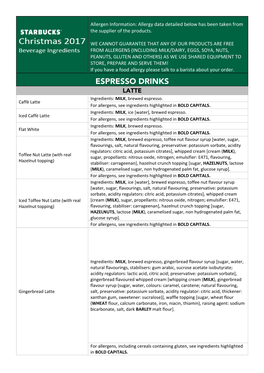 ESPRESSO DRINKS LATTE Ingredients: MILK, Brewed Espresso