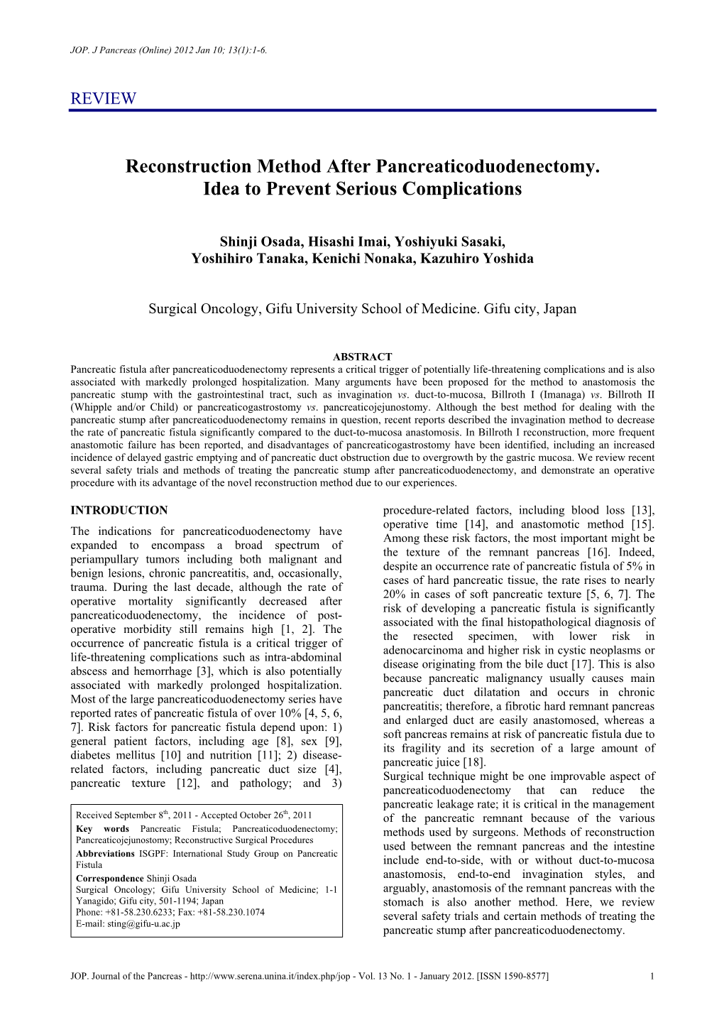 Reconstruction Method After Pancreaticoduodenectomy. Idea to Prevent Serious Complications