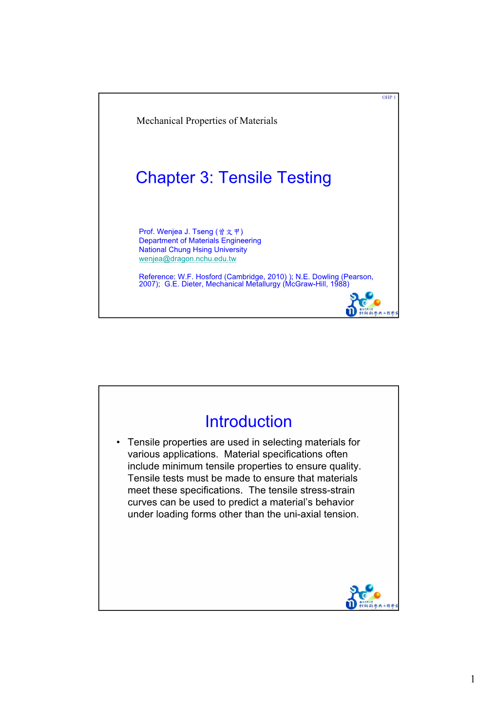 Chapter 3: Tensile Testing Introduction