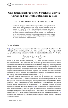 One-Dimensional Projective Structures, Convex Curves and the Ovals of Benguria & Loss