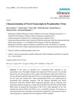 Characterization of Novel Transcripts in Pseudorabies Virus