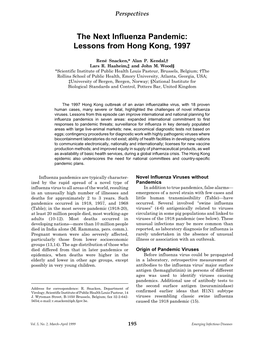 The Next Influenza Pandemic: Lessons from Hong Kong, 1997