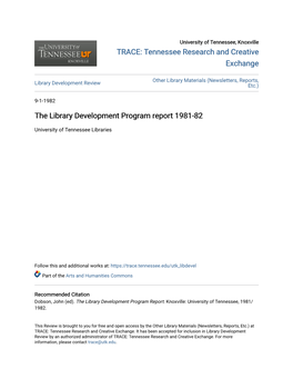 The Library Development Program Report 1981-82