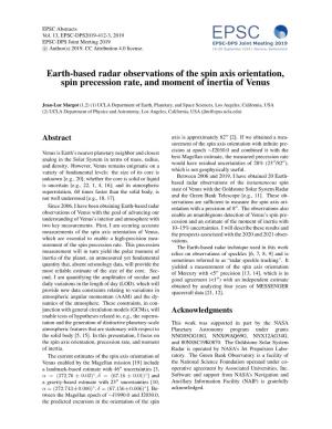 Earth-Based Radar Observations of the Spin Axis Orientation, Spin Precession Rate, and Moment of Inertia of Venus