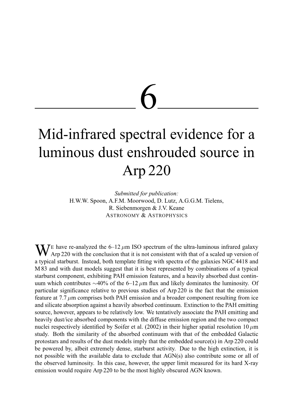 Mid-Infrared Spectral Evidence for a Luminous Dust Enshrouded Source in Arp 220