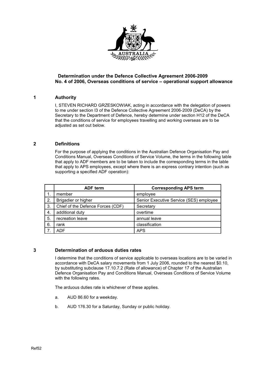 Determination of Arduous Duties Rates