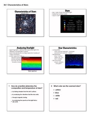 Characteristics of Stars Stars Analyzing Starlight Star
